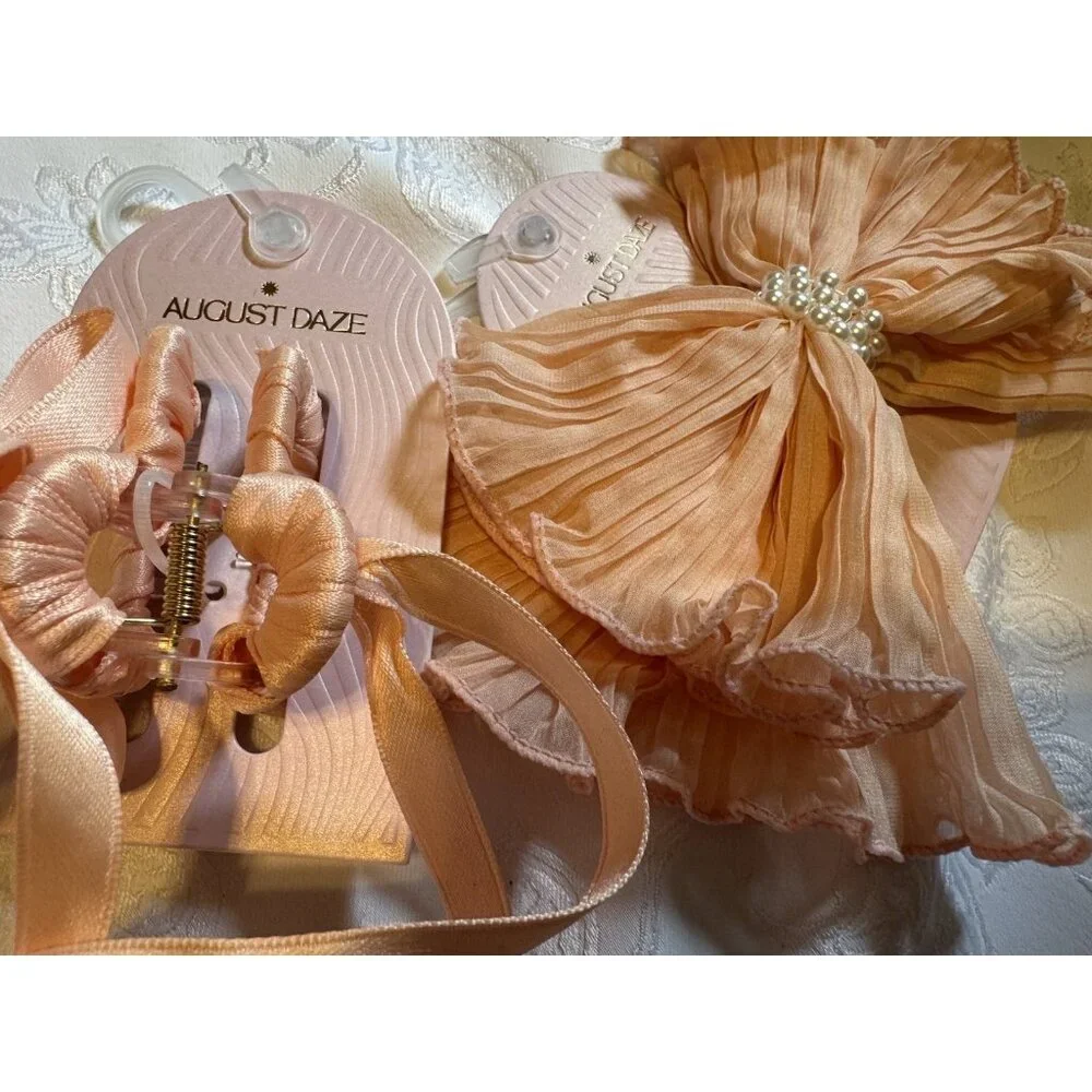 NORDSTROM 2 PC Peach Pink Hair Bow Accessories Bundle Lot Bows Barrettes NEW